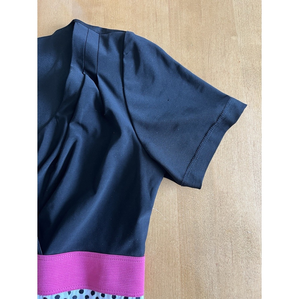 Ronni Nicole Women's Empire Waist Dress Short Sleeve B&W Sz 8 Ruffle Polka Dot - Picture 3 of 13